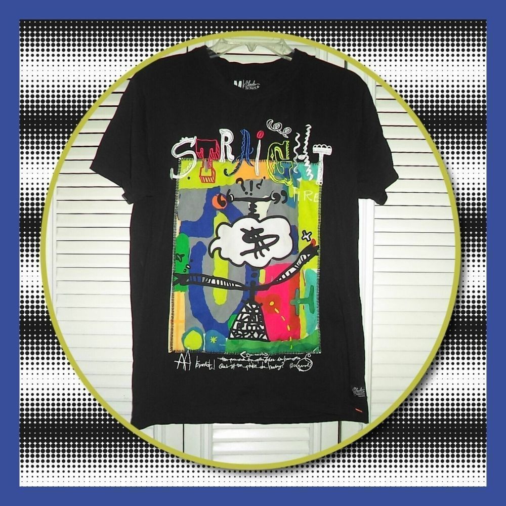 BLEECKER & MERCER BLACK SHORT SLEEVE GRAFFITI ART GRAPHIC T SHIRT~MENS SIZE M